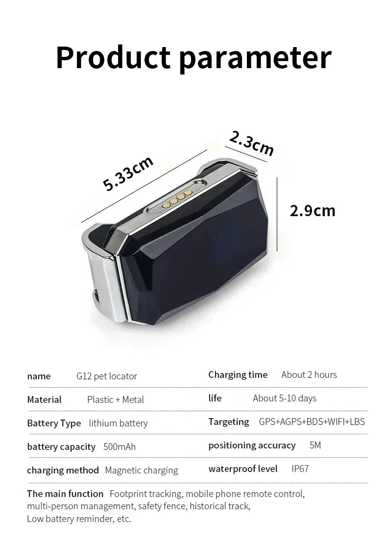 Pet Collar Mini GPS Tracker, GSM Wifi LBS Anti-lost Tracker Pet Location Collar IP67 Waterproof for Pet Dog Cat Sheep Tracking