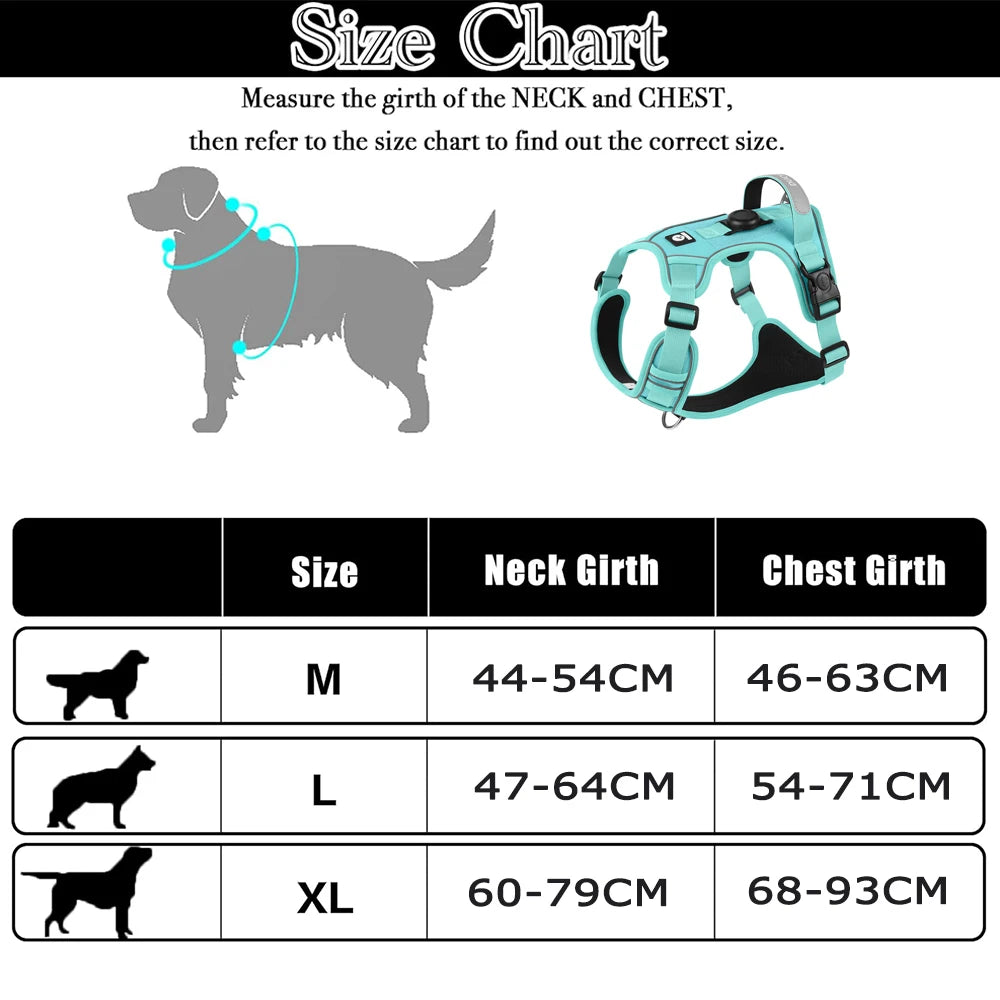 Reflective Dog Harness & Leash Set with AirTag Holder