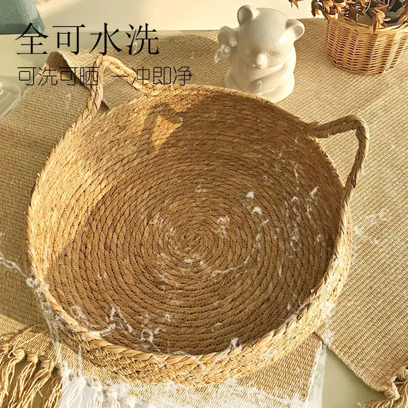 Rattan Woven Cat Bed with Cushion