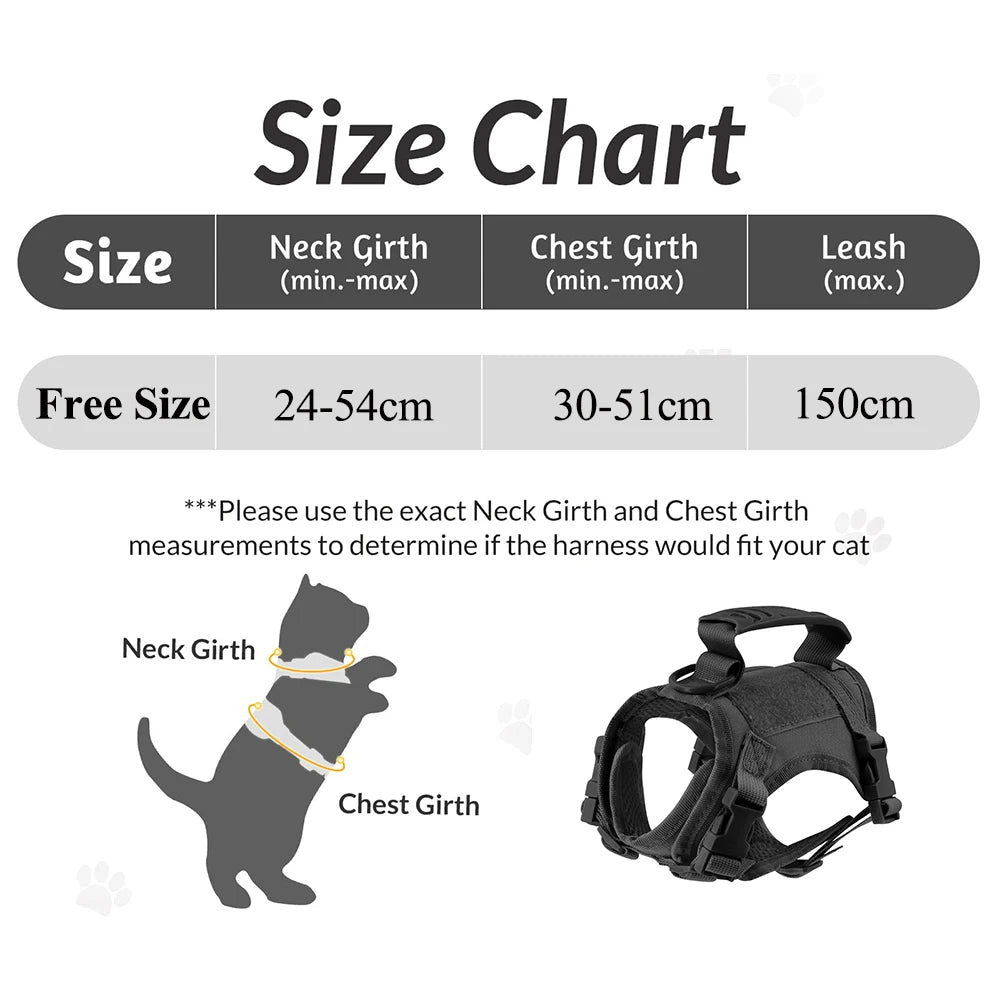 Tactical Escape-Proof Cat Harness – Adjustable Mesh Vest