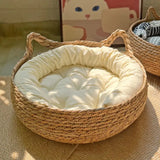 Rattan Woven Cat Bed with Cushion