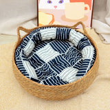 Rattan Woven Cat Bed with Cushion