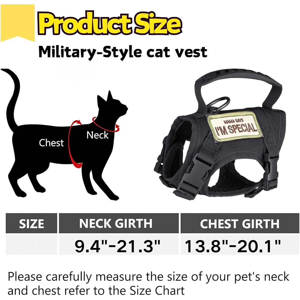 Tactical Cat Harness with Leash – Adjustable Mesh Vest