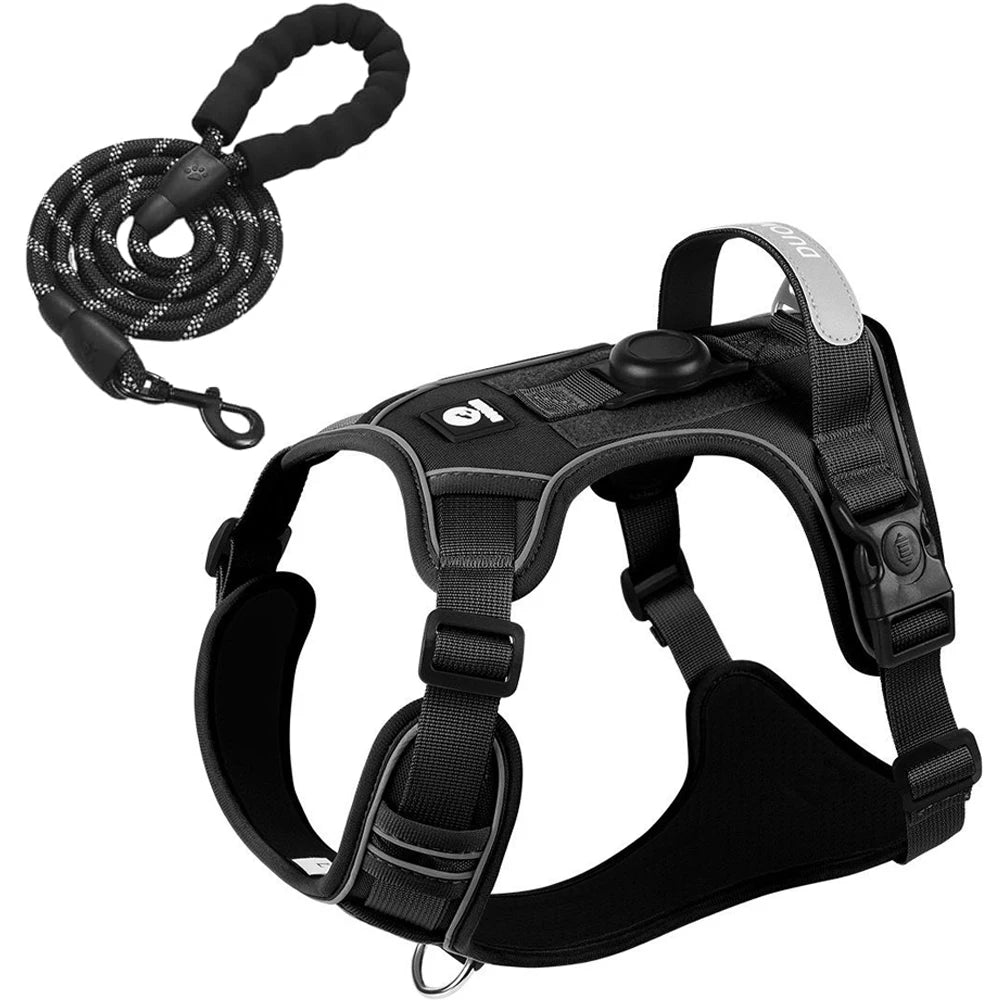 Reflective Dog Harness & Leash Set with AirTag Holder